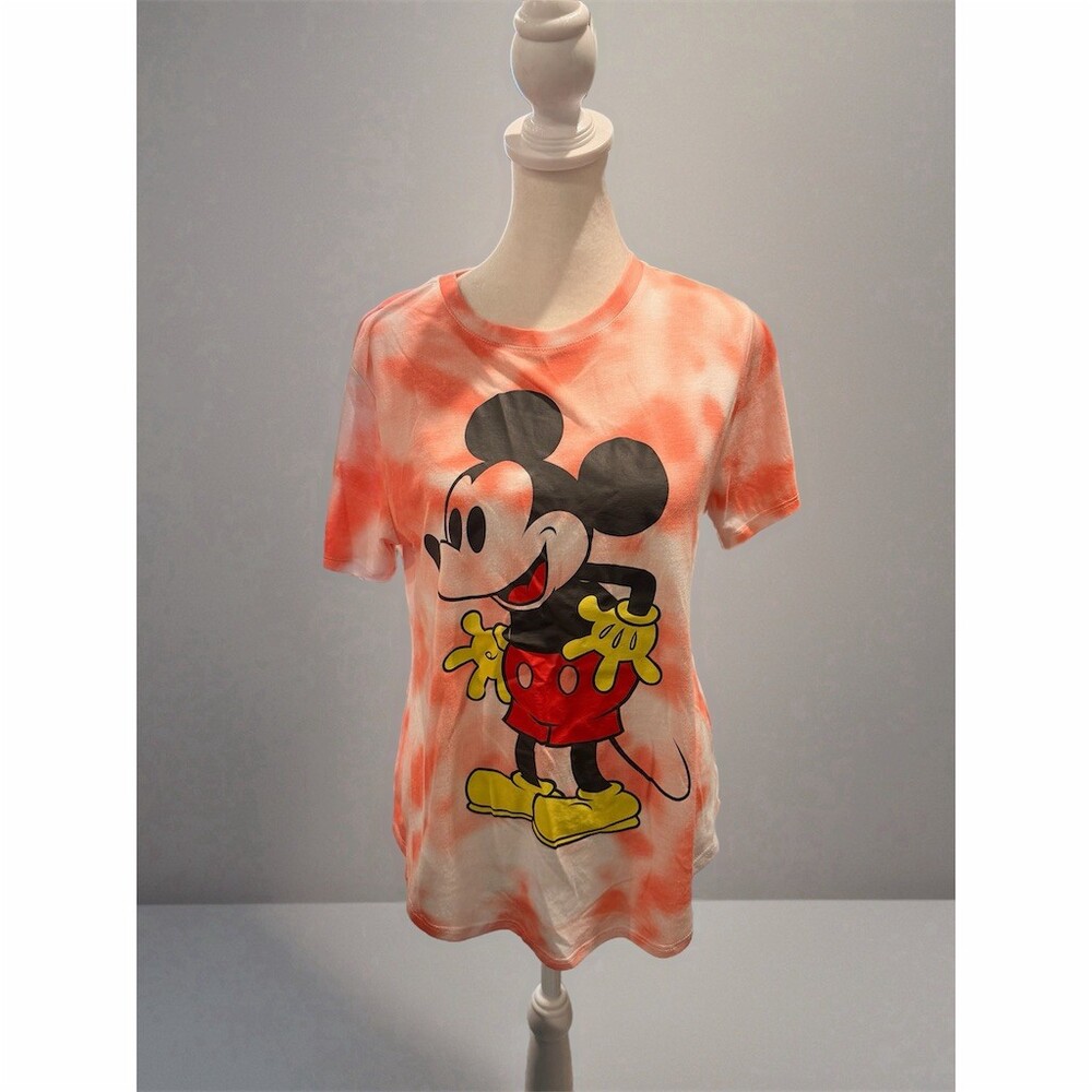 Disney Mickey Mouse Graphic T-Shirt Juniors L Orange & White Tie Dye